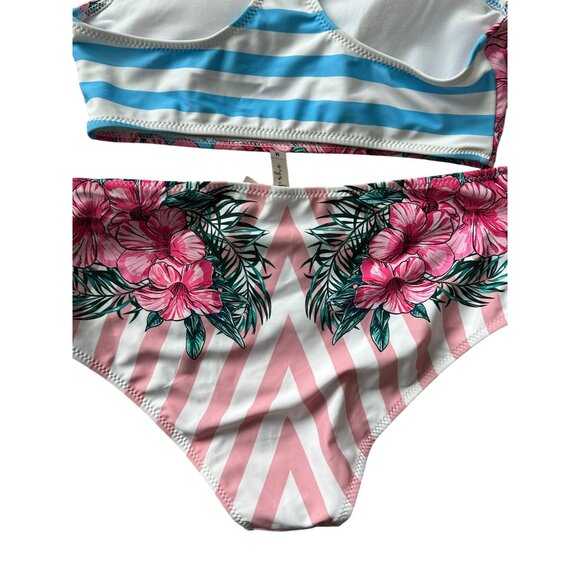 CUPSHE Striped Floral Bikini Set Sz M NEW - Picture 7 of 7